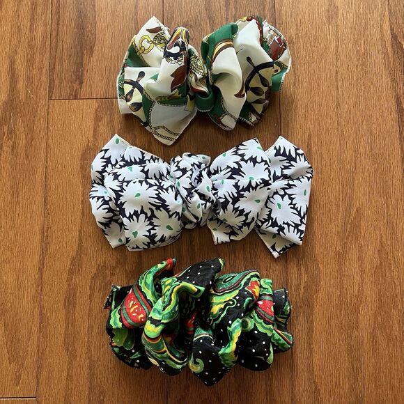 Unbranded Accessories - Vintage 80s 90s Hair Bow Lot 3 Ruffled‎ Big Barrettes Preppy Cottagecore Floral